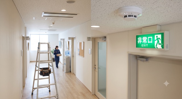 消防設備工事のイメージ(火災感知器と誘導灯)